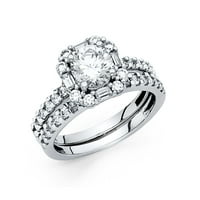 Čvrsti prsten od bijelog zlata od 14 karata s okruglim kubičnim cirkonijem, modni vjenčani angažman za godišnjicu dva seta veličina