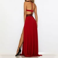 Ženska haljina, ženska modna seksi prozirna čipkasta haljina s otvorenim leđima s visokim prorezom, večernja haljina u crvenoj boji